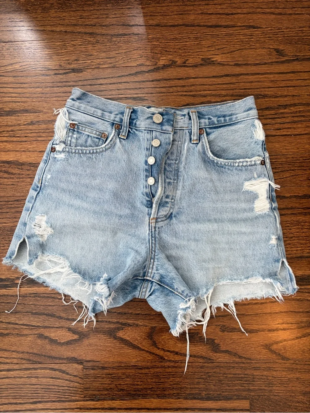 AGOLDE Light Wash Distressed Denim Cutoff Shorts - Size 24